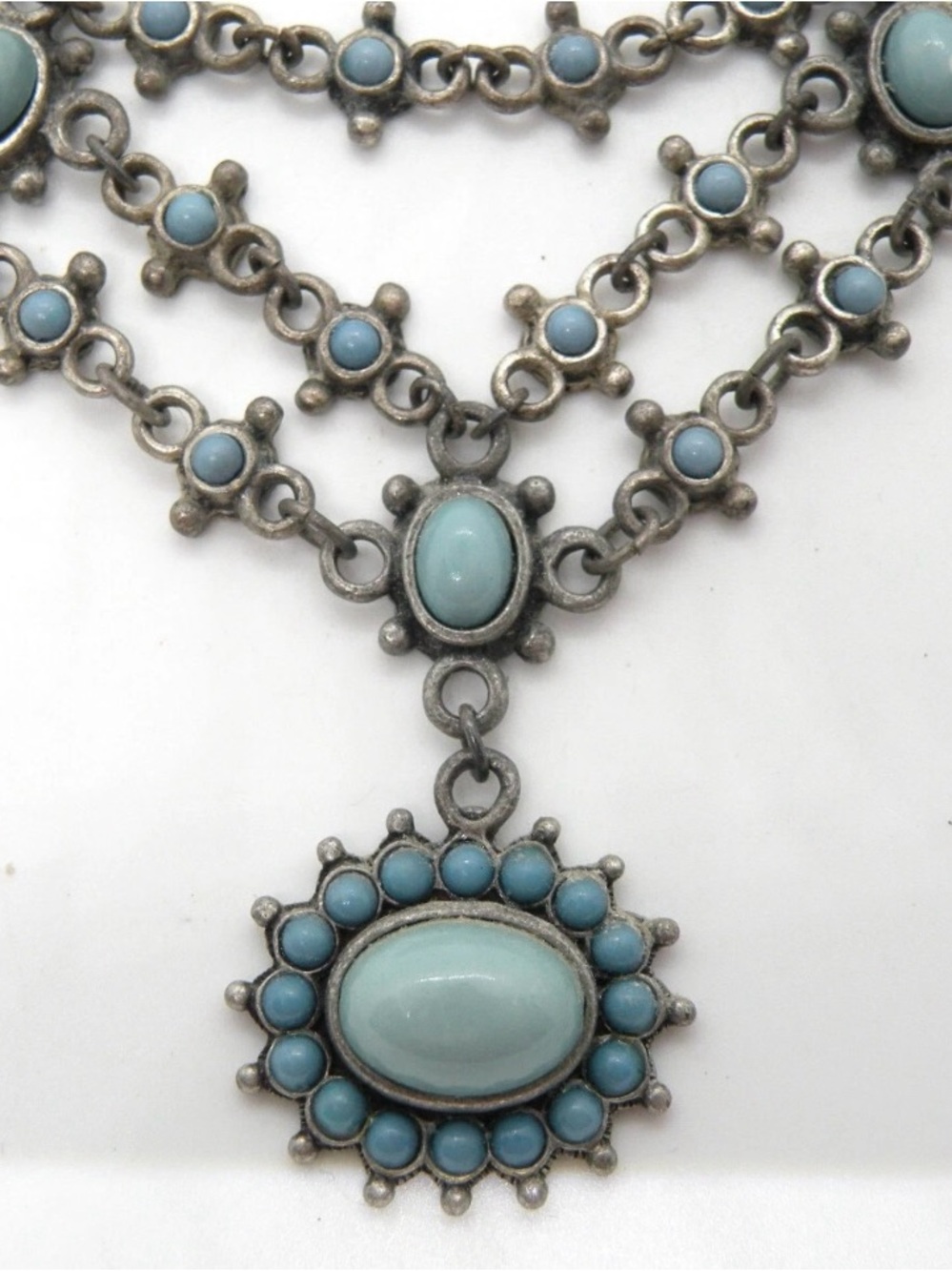 Vintage-Style Nina Ricci Multi-Row Faux Turquoise Statement Necklace